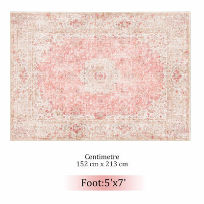 Castage 5x7 Area Rugs Washable,Pink Rug for Living Room Bedroom Kitchen,Large Boho Vintage Bohemian Distressed Carpet Non Slip,Blush