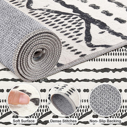 Nakagishi Black Rug Living Room 5X7: Washable Boho Large Neutral Soft Rug Modern Stain Resistant Moroccan Indoor Non-Slip Carpet for Bedroom Kids Playroom Office Dining Room Classroom Dorm