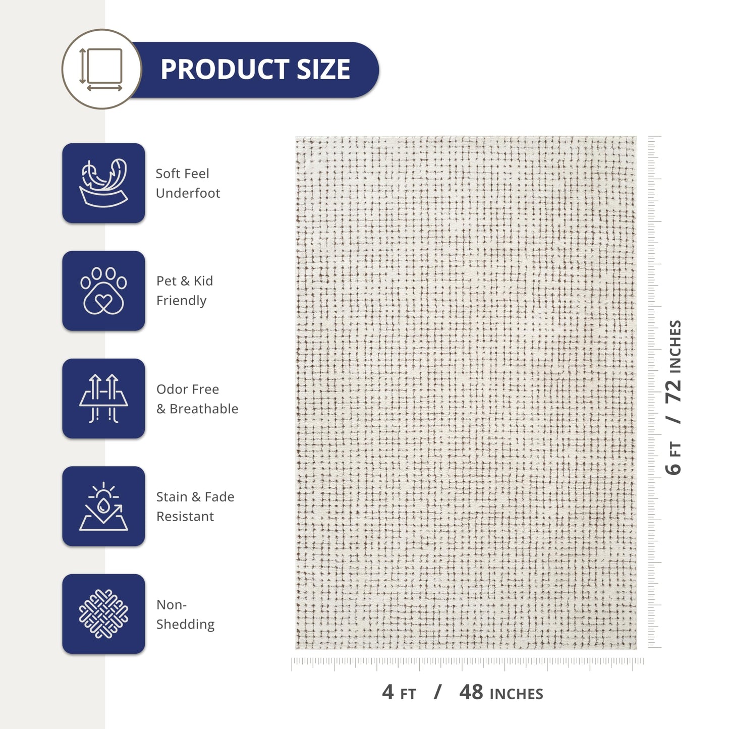 Abani Cream/Brown Area Rug – 4' x 6' – Oliver Collection – Crosshatch Pattern – Non-Shedding, Easy to Clean – Durable for Living Room, Bedroom, or Office, Pet & Child Friendly
