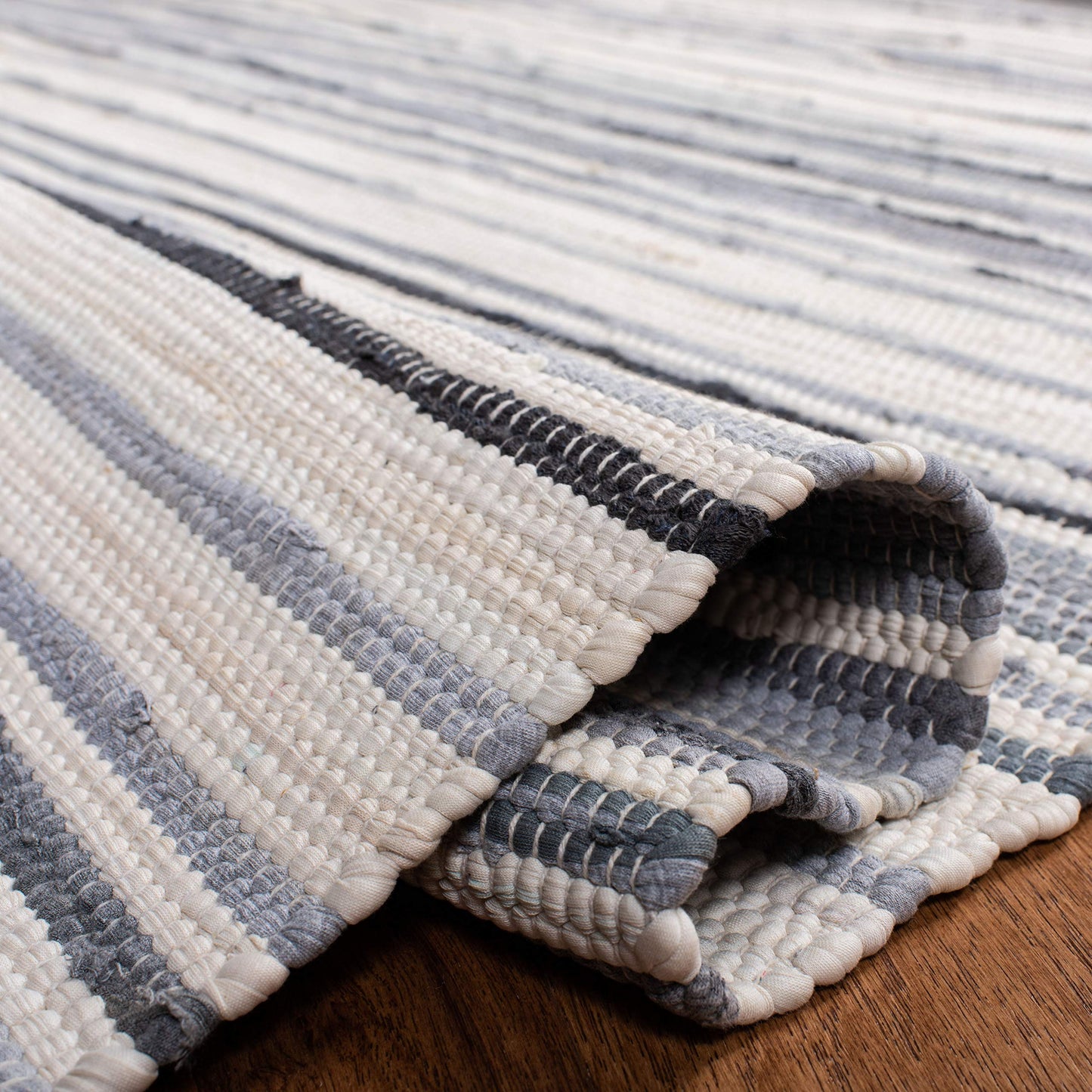 SAFAVIEH Rag Rug Collection Area Rug - 10' x 14', Ivory & Grey, Handmade Boho Stripe Cotton, Ideal for High Traffic Areas in Living Room, Bedroom (RAR126A)