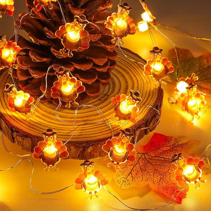 2 Pack Thanksgiving Decorations Turkey String Lights, Total 60LED/20Ft Thanksgiving Lights Battery Operated Turkey Lights Copper Wire Fairy Lights for Party Home Indoor Decor