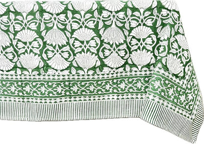ATOSII Meadow Green100% Cotton Fall Tablecloth, Handblock Print Rectangle Table Cover for Kitchen Dining Linen I Parties, Weddings, Outdoors, Easter Table Cloth Decor 60 X 108 Inches I 8 Seater