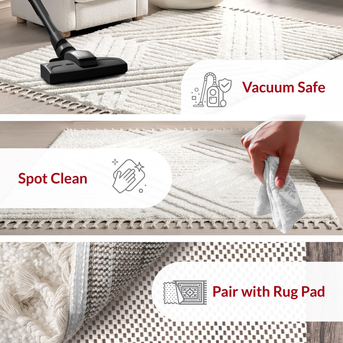nuLOOM Risette Geometric Shag Tassel Area Rug - 4x6 Shag Area Rug Casual Ivory Rugs for Living Room Bedroom Dining Room Nursery Kitchen