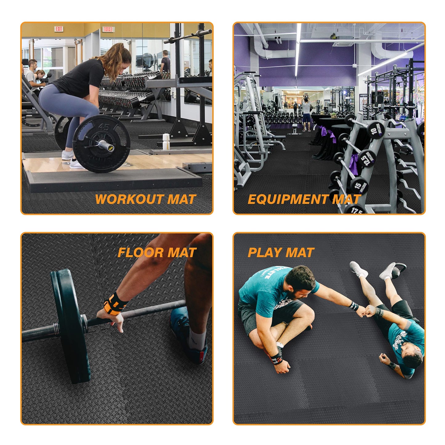 Mat Block EVA Exercise Floor Mats: Interlocking Foam Tile Performance Mats - 6 Tiles (Area: 24 SQ FT) 1/2 inch Thickness, EVA Home Gym Exercise Floor Mats for All Exercises or Equipment, Black