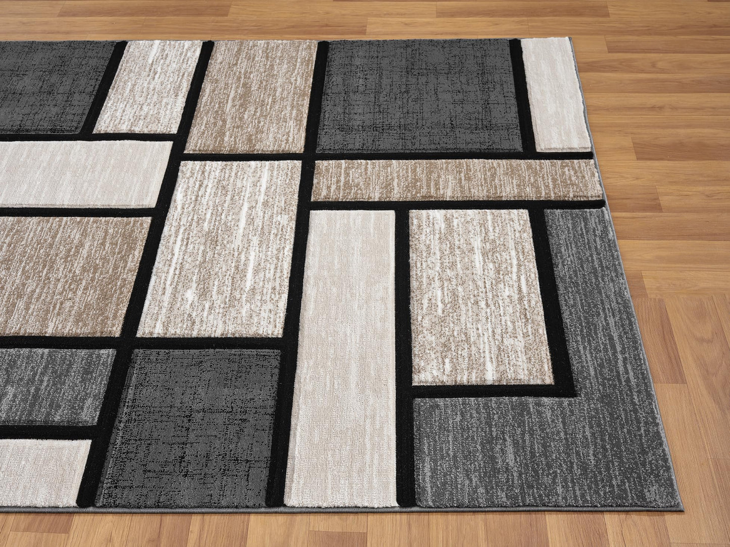 HADBA Modern 4x5 Sand Geometric Living Room Rug - Area Rugs for Living Room Dining & Bedroom - Hand Carved Runner Carpet - Durable Polyester - Non-Fade Stain-Resistant - Turkish Made