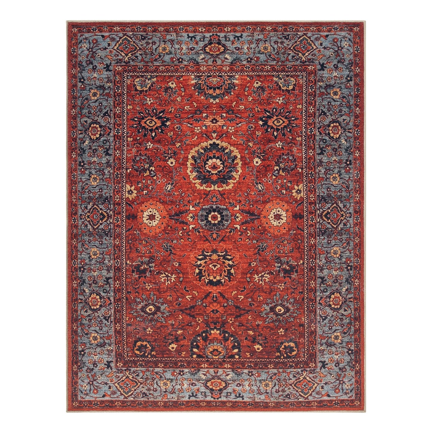 Keen Home Design 5x7 Rug - Machine Washable Area Rug with Non-Slip Backing, Ideal for Living Room, Dining Room, Bedroom - Vintage, Easy Clean, Durable, Low Pile Rug - (5' x 7')