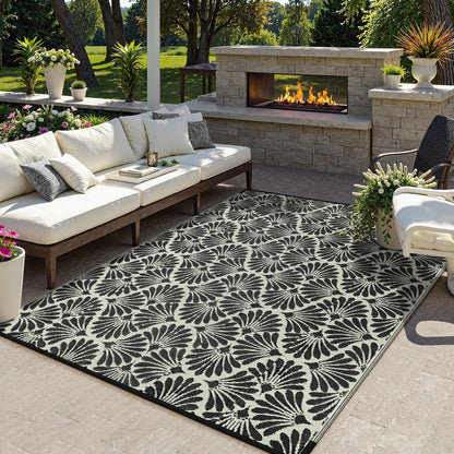 Lahome Outdoor Rug Patio Waterproof 6x9, Black Outdoor Plastic Straw Rug for Porch, Portable Lightweight Mats for Backyard Garden Deck Camping Outside, Black White,6'x9'