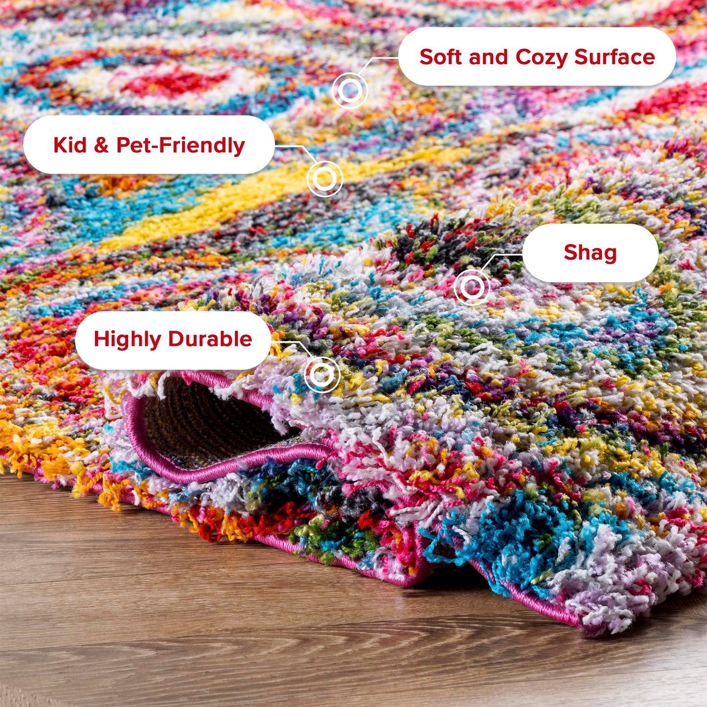 Nuloom Kindra Multicolor/Red, 6'7" x 9', Bohemian Circles, Soft and Cozy, High Traffic, Stain Resistant, Easy Clean, Durable Area Rug for Bedroom, Living Room, Dining Space, Den, Foyer, Entryway