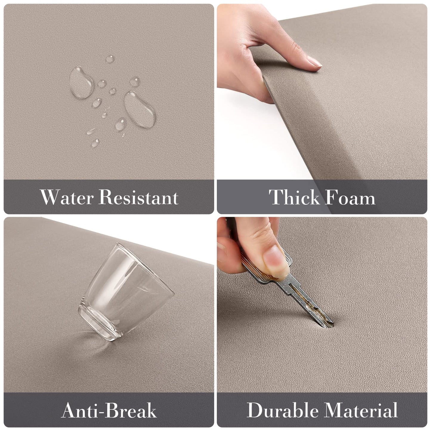 HappyTrends 2 PCS Kitchen Mat Cushioned Anti-Fatigue Floor Mat, Heavy Duty Ergonomic Comfort Foam Standing Mat, Waterproof Non-Slip Kitchen Rugs for Home, Office, Laundry,Khaki