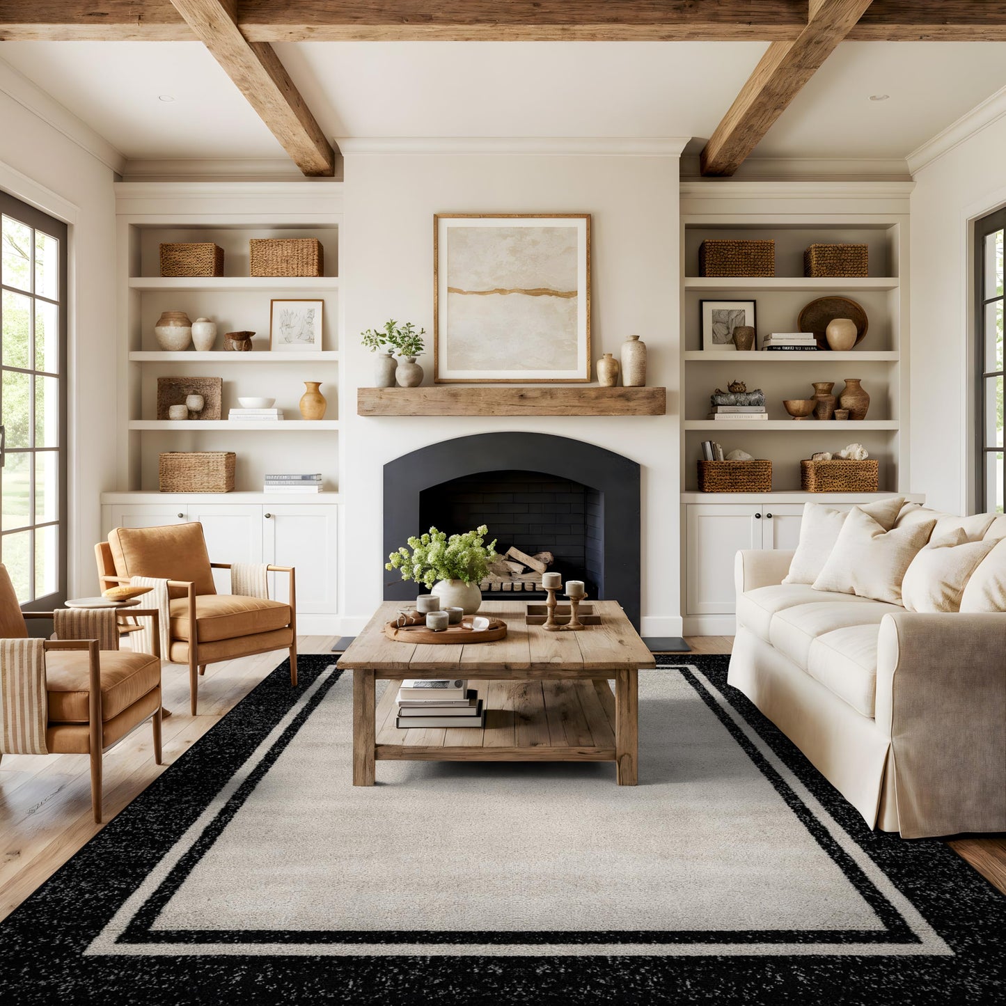 Rugshop Modern Transitional Bordered Indoor Area Rug for Living Room,Bedroom,Kitchen Rug Low Pile Rug with Jute Backing 7' 10" x 10' Cream