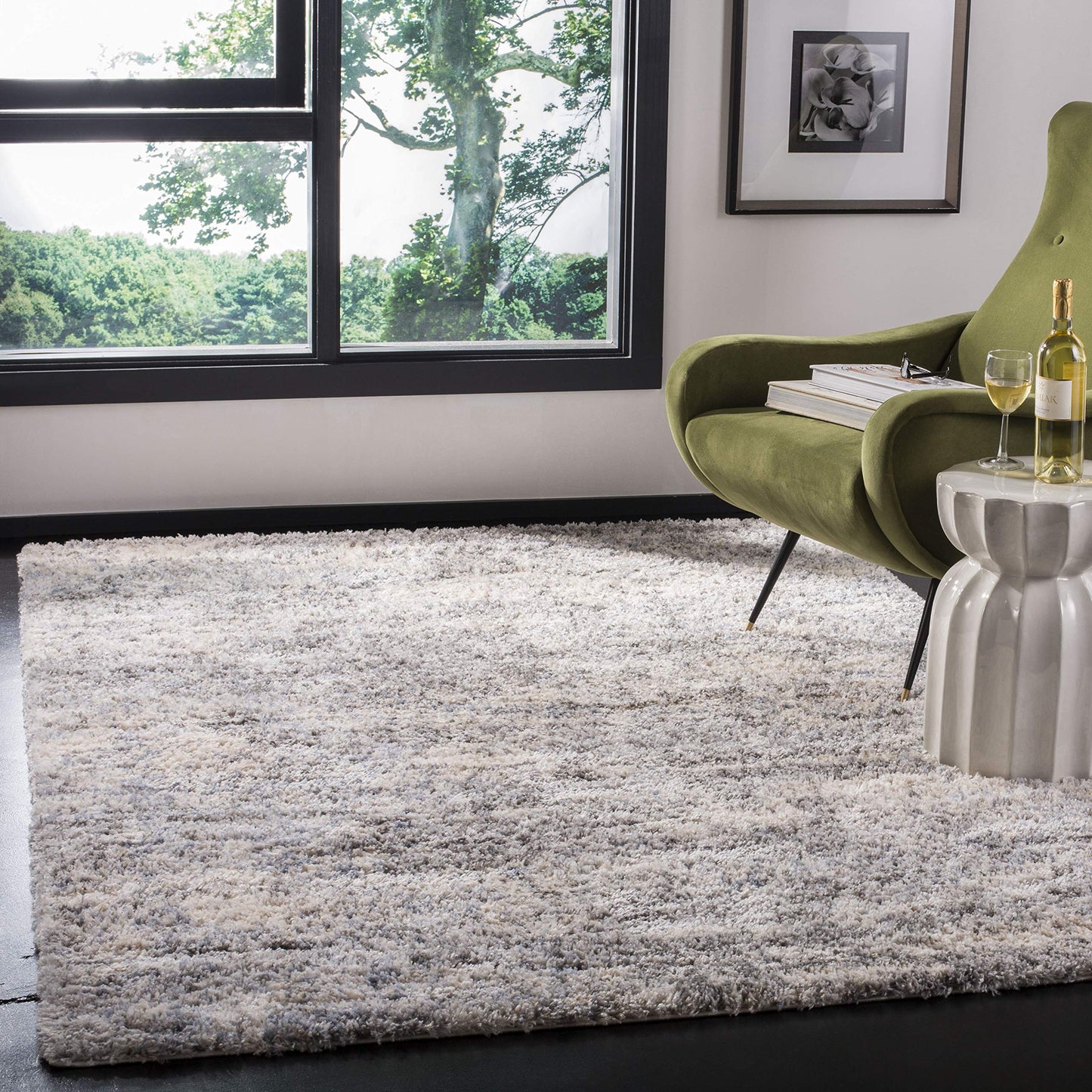 SAFAVIEH Area Rug 6x9 - Berber Shag Collection - Grey Blue & Cream, Non-Shedding & Easy to Clean, Ideal for Living Room, Bedroom, Dining Space (BER219G)