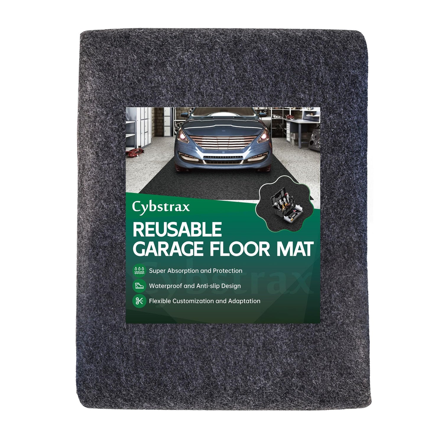 Cybstrax Oil Spill Mat - 17' x 7'4" Absorbent Oil Garage Floor Mat for Under Car - Protect Driveway from Drips, Spills, Stains, Reusable & Durable Garage Floor Protection Mat with Waterproof Backing