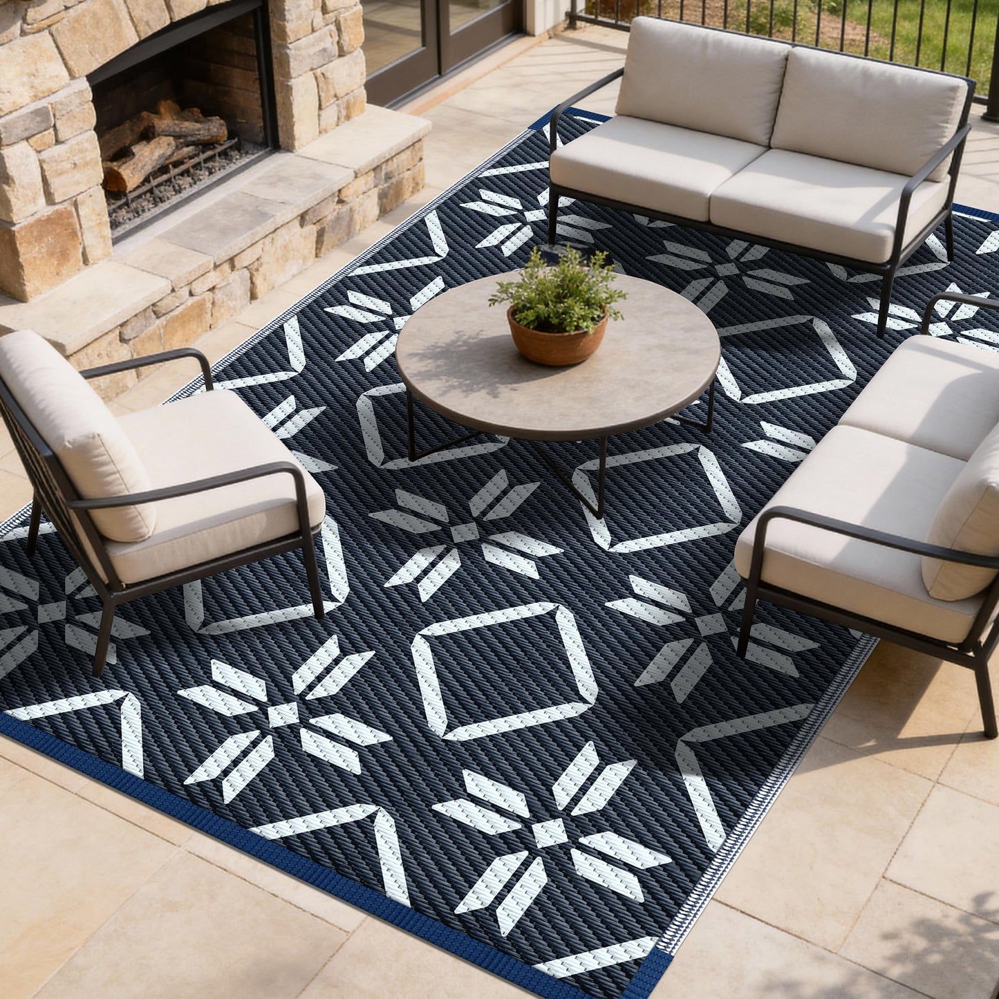 Kohree Outdoor Rug Waterproof 9x12, Reversible RV Outdoor Plastic Straw Rug Patio Mat, Non-Slip Easy Cleaning RV Carpet for Patio Camping Deck Picnic, Backyard, Includes Carry Bag (Blue)