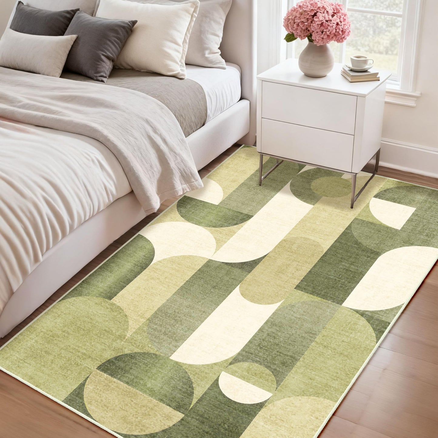 Castage Green Rug 3x5 Washable Area Rugs for Bedroom Living Room Kitchen Entryway Bedside,Modern Geometric Non Slip Small Carpet
