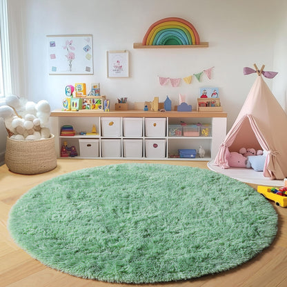 ONASAR Sage Green Round Area Rug 4ft, Fluffy Soft Bedroom Circle Rugs for Kids Girls Boys Teen Dorm Room, Cute Furry Plush Shaggy Carpet for Nursery Living Room Playroom Christmas Home Decor