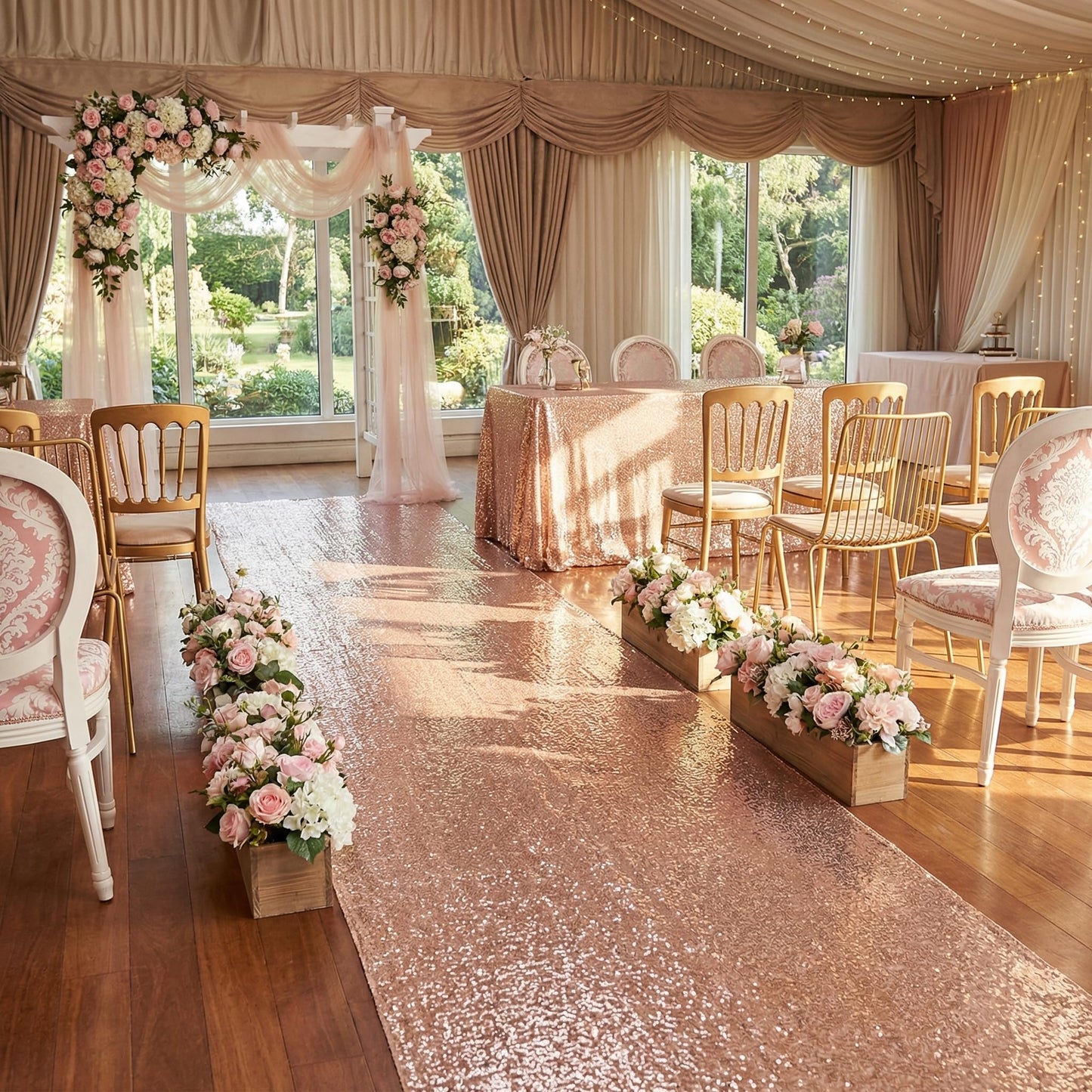 Sequin Aisle Runners 4ft x 15ft Rose Gold Aisle Runner Bridal Carpet Runner for Wedding Ceremony Decor