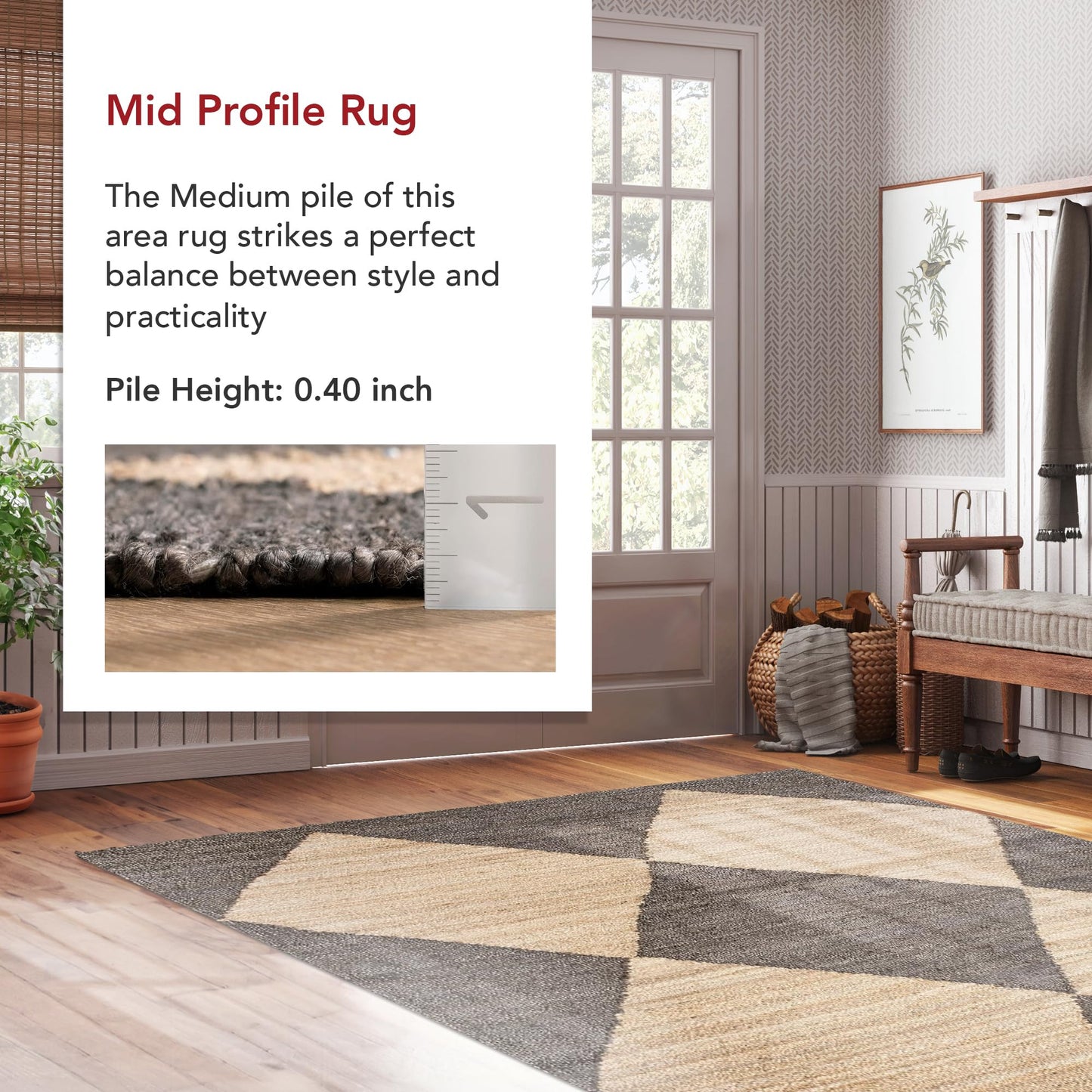 nuLOOM Pandora Diamond Jute Area Rug - 3' x 5' Black/Ivory Jute Accent Rug for Dining Room, Living Room, Entryway, Kitchen