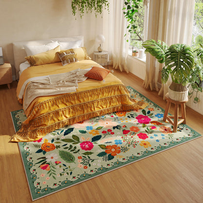 Rugcomf Living Room Rug 5x7 Rug Machine Washable Boho Area Rug Non Slip Floral Vintage Low Pile Large Rugs for Living Room, Bedroom, Farmhouse, Dining Room, Kids Playroom(Green)