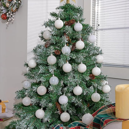 JOIEDOMI 24 Pcs White Christmas Balls Ornaments Set, 2.36" Christmas Tree Ornaments Shatterproof, Xmas Balls Hanging Decorations for Tree Wreath Garland Holiday Wedding Indoor Party Decor