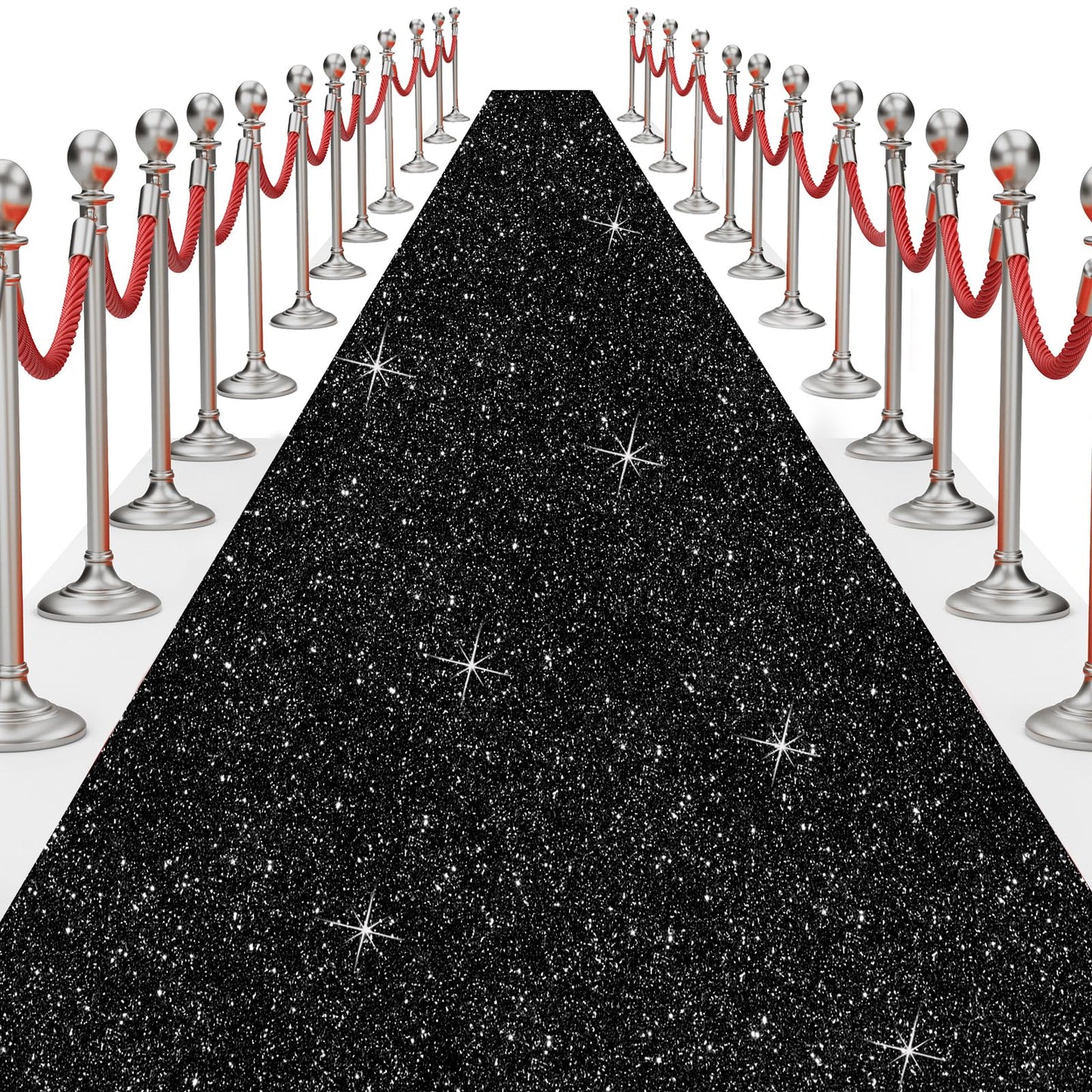 Glitter Carpet Runner for Party -200 GSM Thickness Non-Woven Fabric Runner Rug with Adhesive Tape, Hollywood Carpet for Event, Aisle Runner for Wedding Ceremony (Glitter Black, 2.6FTx15FT)