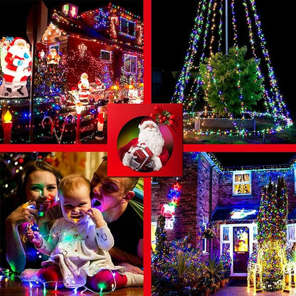 300LED Christmas Lights Indoor Outdoor Use Green Wire, 8 Lighting Modes 100FT Christmas Tree Lights with Timer & Memory, IP44 Waterproof for Tree Xmas Patio Yard Fence Balcony Garden Decor Multicolor