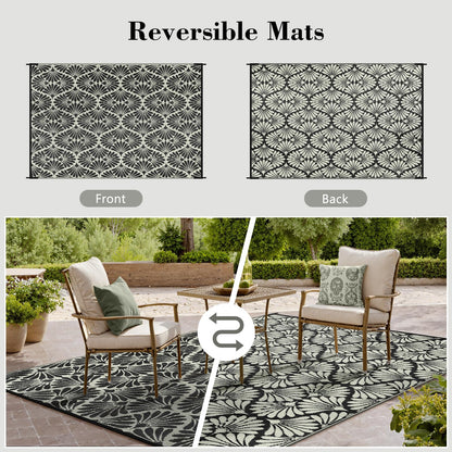 Lahome Outdoor Rug Patio Waterproof 6x9, Black Outdoor Plastic Straw Rug for Porch, Portable Lightweight Mats for Backyard Garden Deck Camping Outside, Black White,6'x9'