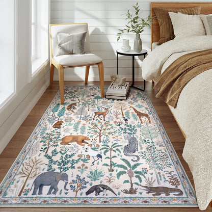 OJIA Jungle Print Washable Area Rugs 5x7, Soft Modern Rugs for Living Room Ultra-Thin Non-Shedding Bedroom Rug, Stain Resistant Neutral Area Rug Large Carpet for Dining Room Kids Nursery Playroom