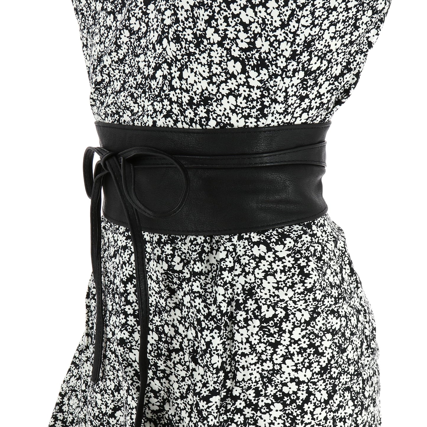 FASHIONGEN Obi Belt for Women – Wide Waist Belt in Faux Leather, MICA - Black, Large/X-large