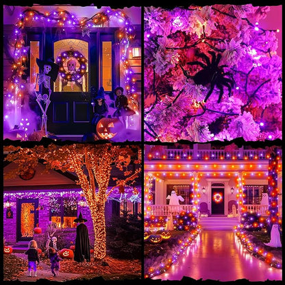 100LED Halloween String Lights 33 Ft Orange Purple Twinkle Light with 8 Modes Waterproof for Indoor Outdoor Party Garden Decor