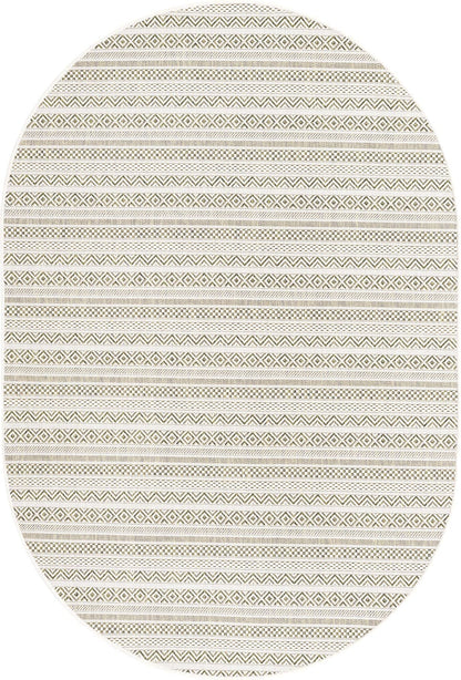 Unique Loom Outdoor Striped Collection Area Rug - Maia (5' 3" x 7' 10" Oval, Green/Ivory)
