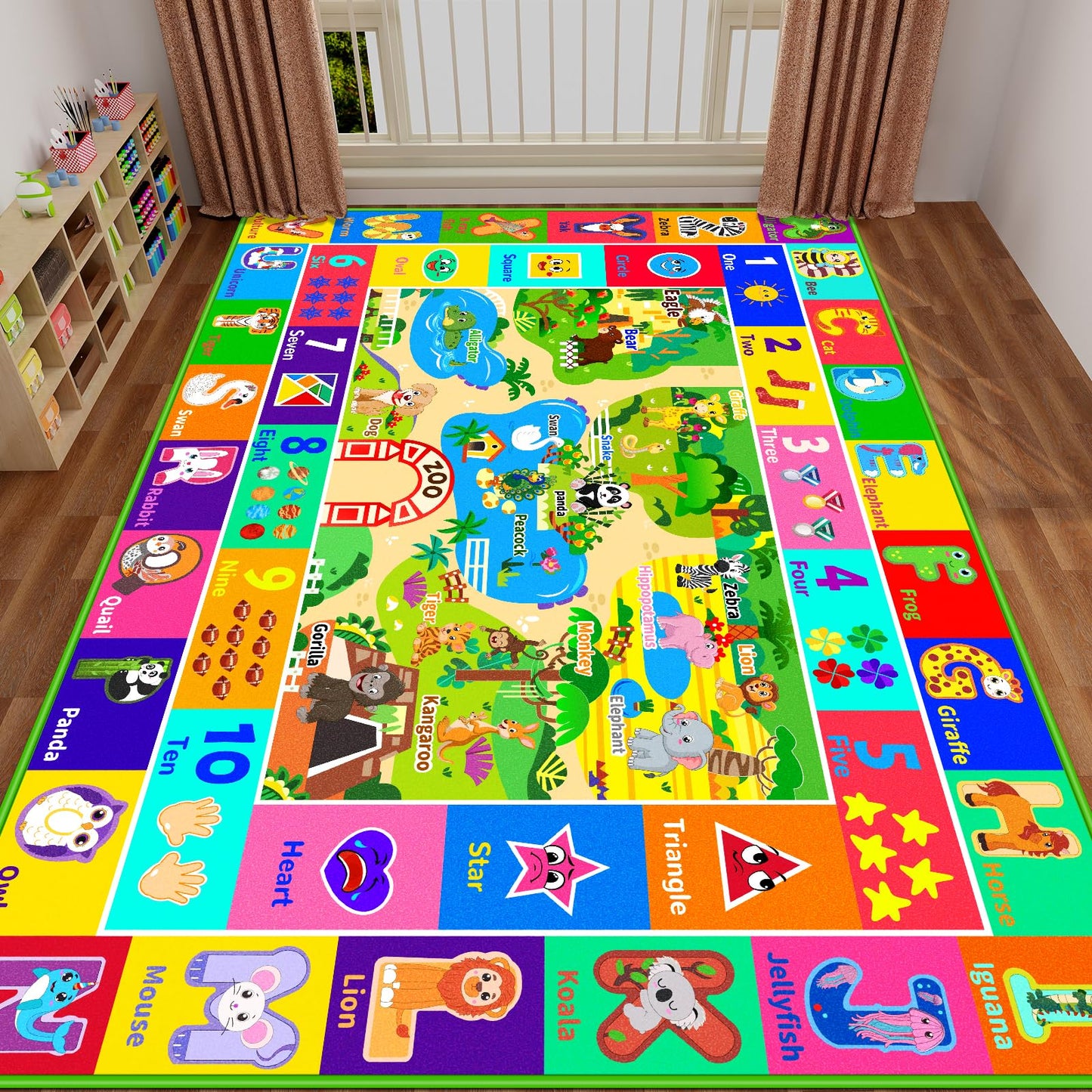Mfmiudole Kids Rug for Playroom, Soft & Non-Slip Educational Rug with ABC, Animals, Numbers, Floor Play Mat for Kid, Preschool Classroom Rugs Playmat for Nursery Kids (78.7X59 inch, Zoo)