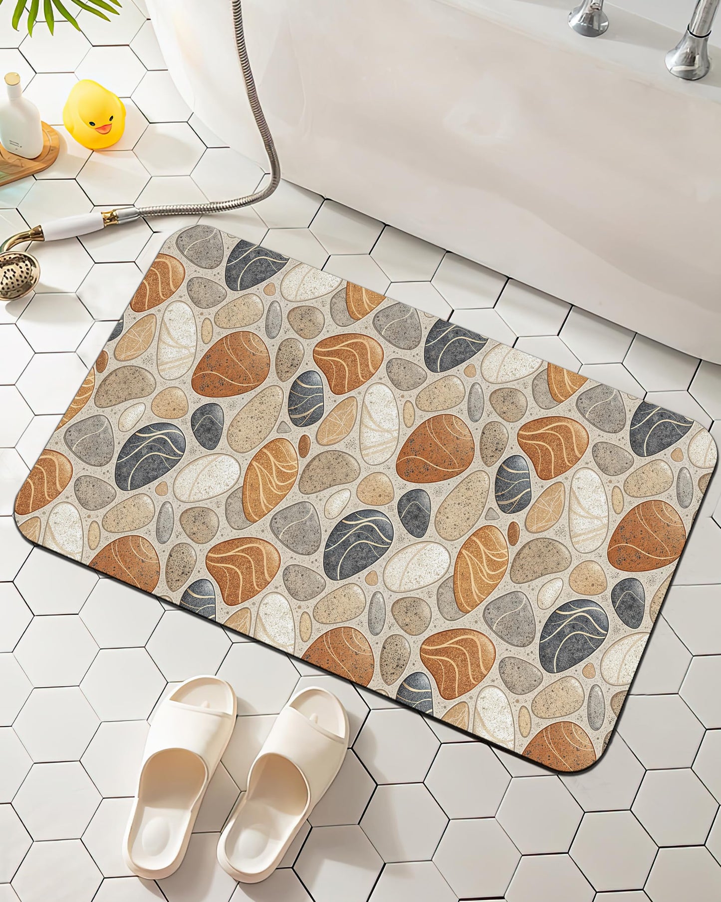 Elightvap Abstract Pebbles Stone Print Bathroom Mat Quick Drying Non Slip Bath Mats Absorbent,Bath Mat Quick Dry Bathroom Rug in Front of The Kitchen Sink, Shower Room, Bathtub,17 * 29.5 Inches