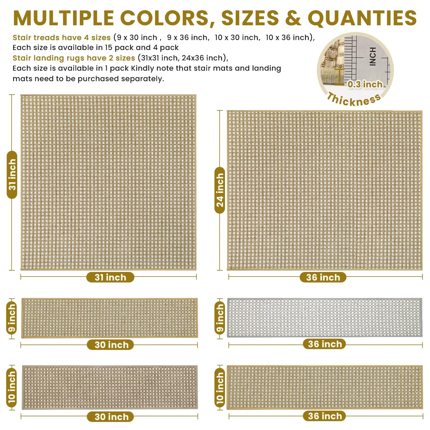 SMILOOL Stair Treads Non Slip for Wooden Steps Indoor 9" x 36" 4 Pack Extra Wide Stair Tread Carpet Stairs Runner, Step Pads with Reusable Adhesive for Dogs Kids Elders, Machine Washable, Beige