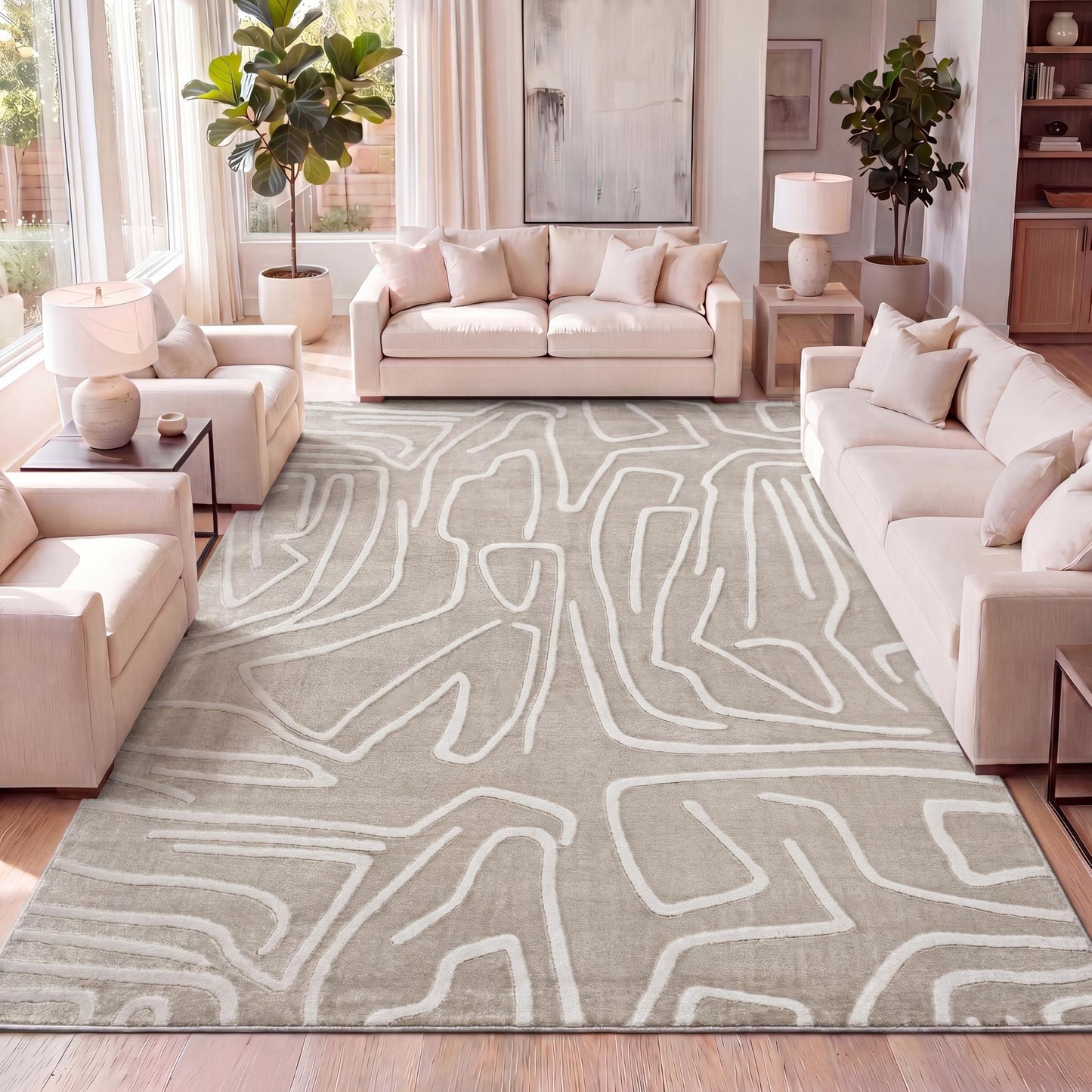 JONATHAN Y Graphic Lines High-Low Indoor Area Rug 3X5 Beige/Cream, Alcina Modern Scandinavian for Living Room, Bedroom, Kitchen, Easy-Cleaning, High Traffic, Pet-Friendly, Non-Shedding SND102A-3