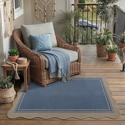 Easy Jute 3x5 Outdoor Rug Washable Non Slip Rug for Entryway Indoor Outdoor Farmhouse Neutral Scalloped Carpet for Backyard Patio Proch Living Room