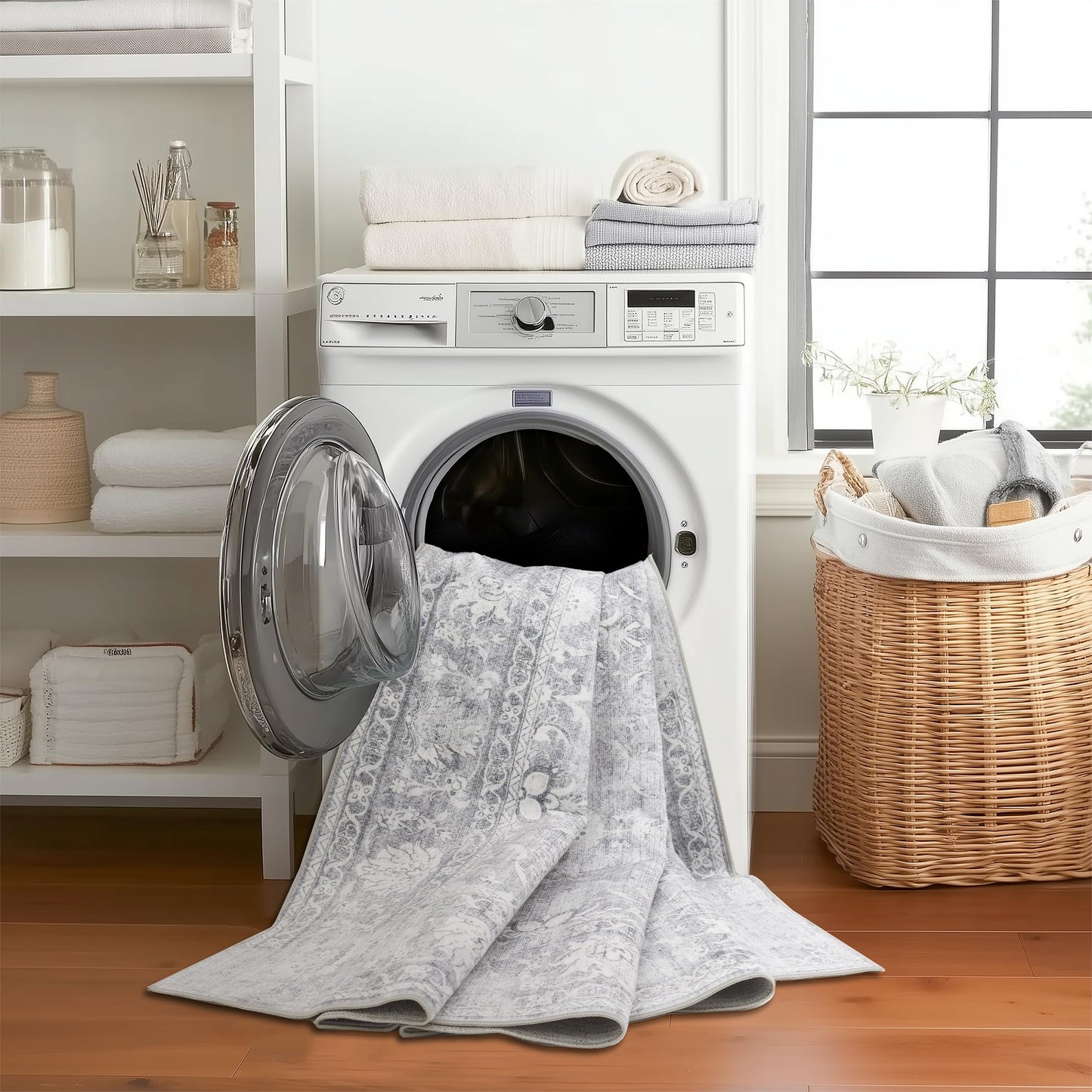ReaLife Rugs Machine Washable Area Rug Runner - Living Room Bedroom Bathroom Kitchen Entryway Office - Padded Low Pile Stain Resistant Premium - Boho Farmhouse Vintage - Noor - Silver Ivory 2'6" x 6'