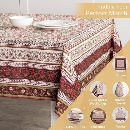 Maison d' Hermine Table Cloth Rectangle Table 100% Cotton 70 x 120 Inches Fall Tablecloth Reusable Everyday Use for Thanksgiving Christmas Decorations Dining Farmhouse Party (Reveillon Au Jardin)