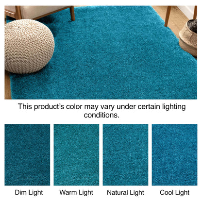 Well Woven Feather Collection Liza Shag Rug – Turquoise Blue, 9'3" x 12'6" for Grand Living Room and Dining Room - Soft Plush Feel