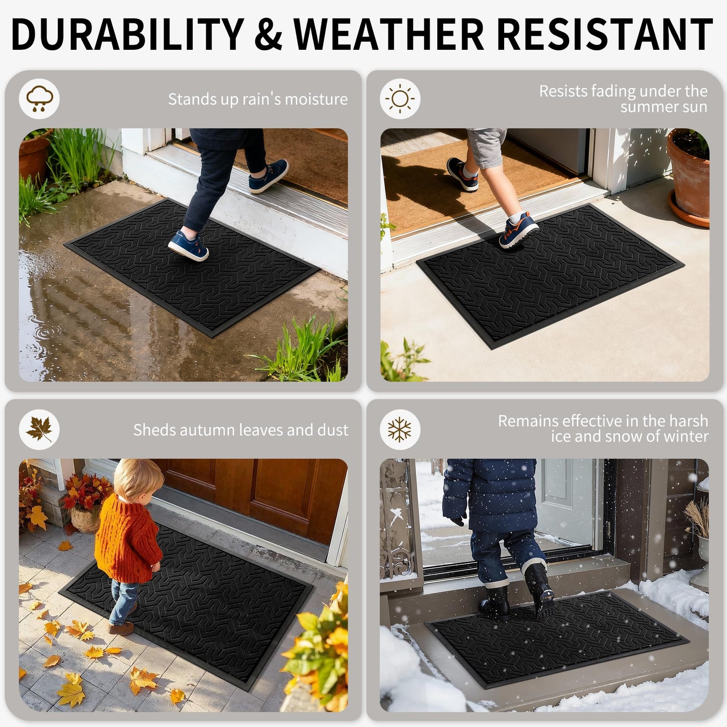 Yimobra Front Door Mat Outside Entrance 29.5x17, Waterproof Heavy Duty Outdoor Mats for Front Door, Non Slip Rubber Entry Mat for Garage Patio Indoor, Black
