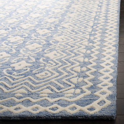SAFAVIEH Blossom Collection Accent Rug - 2' x 3', Blue & Ivory, Handmade Wool, Ideal for High Traffic Areas in Entryway, Living Room, Bedroom (BLM114M)