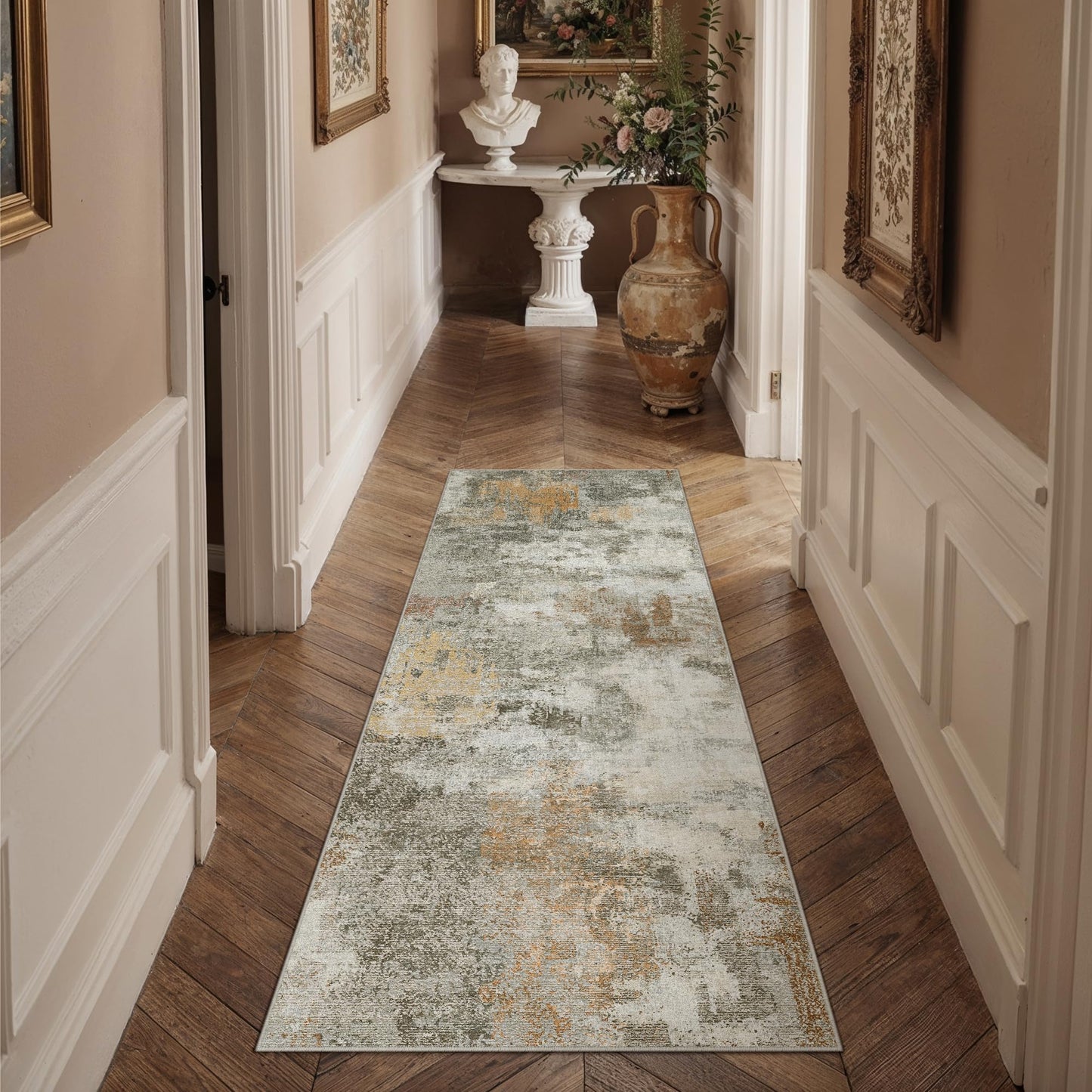 HUGEAR 2x6 Runner Rug Grey Abstract Machine Washable Area Rug Home Decor Hallway Rugs Modern Low Pile Carpet Non Slip Rugs for Kitchen Laundry Living Soft Lightweight