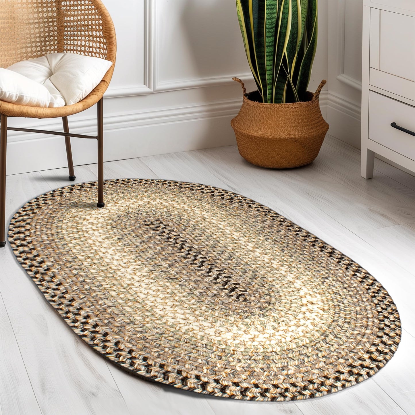 Super Area Rugs Braided Rugs 2X3 Farmhouse Kitchen Rug - Ridgewood Gray Braided Rug for Living Room - Reversible - Indoor/Outdoor - Made in USA - Graphite/Beige, 2' X 3' Oval