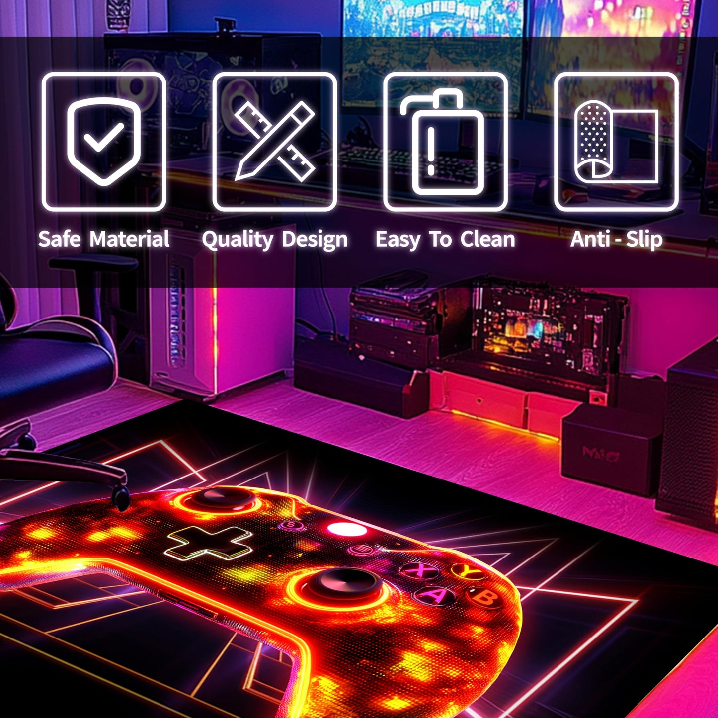 Gaming Rug for Boys Room, 5'x7' Game Gamer Rug for Bedroom Livingroom Game Room Carpet Gaming Decor