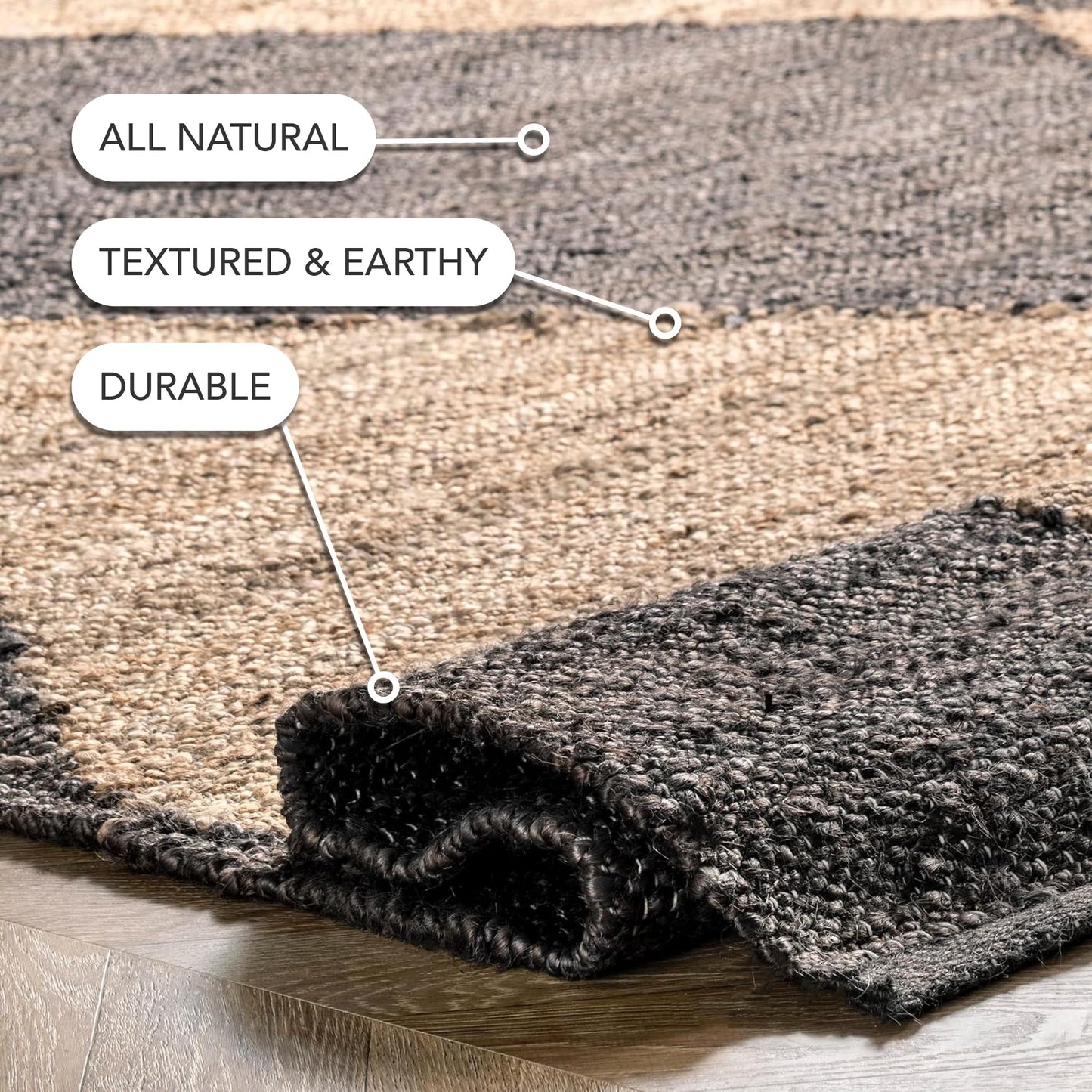 nuLOOM Pandora Diamond Jute Area Rug - 3' x 5' Black/Ivory Jute Accent Rug for Dining Room, Living Room, Entryway, Kitchen