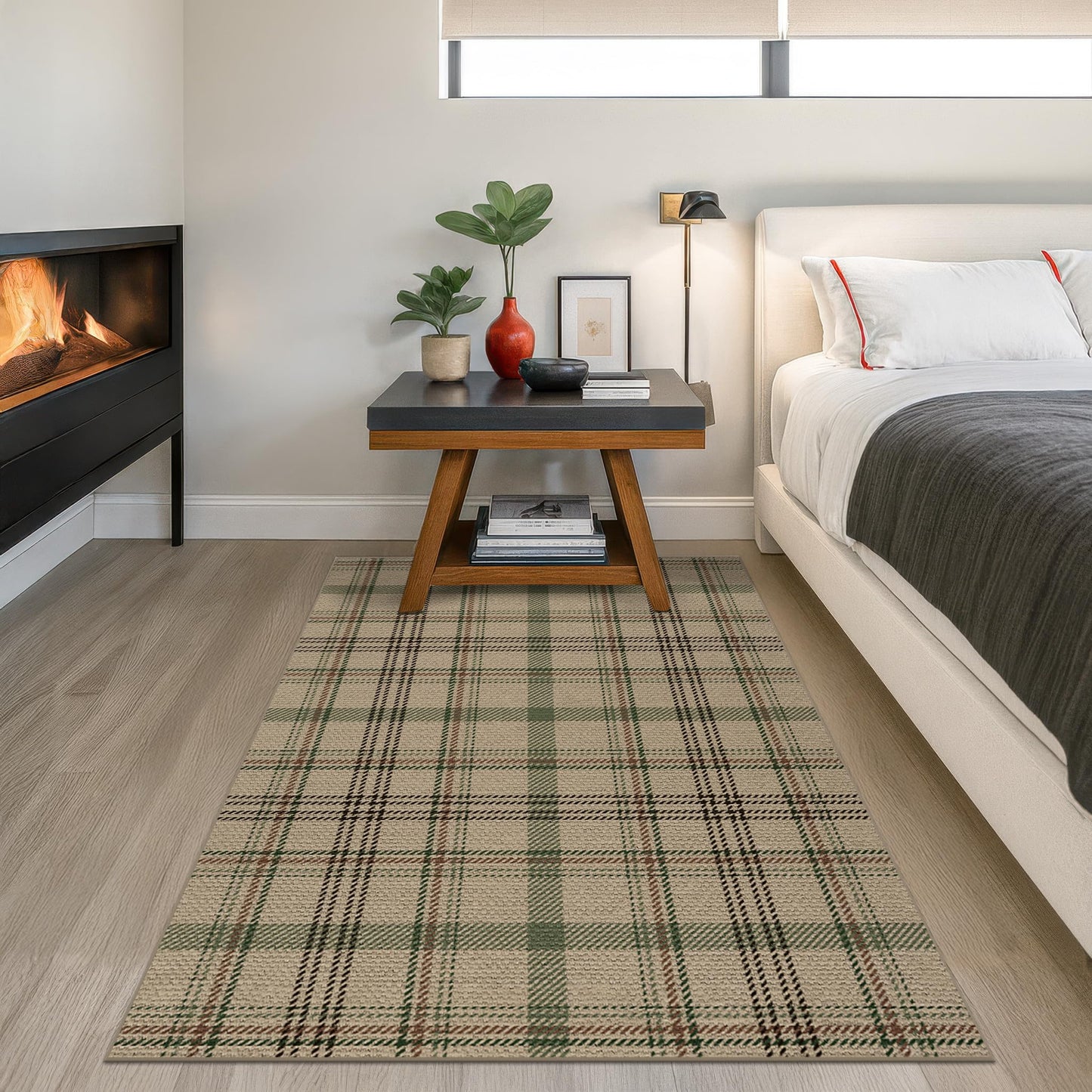 4x6 Easy Jute Large Entryway Rug - Washable Plaid Rug for Small Living Room, Non Slip Farmhouse Decor for Bedroom Bedside, Kitchen, Patio, Porch, Large Foyer Beige & Sage Striped