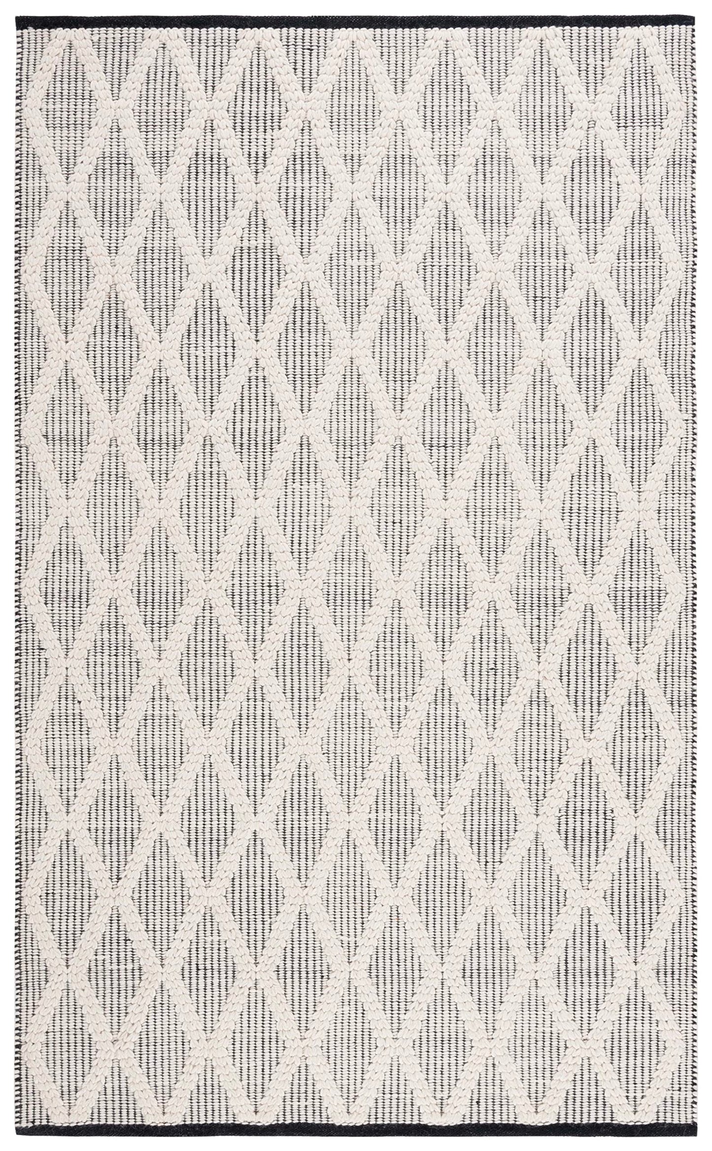 SAFAVIEH Natura Collection Area Rug - 6' x 9', Black & Ivory, Handmade Boho Farmhouse Trellis Wool, Ideal for High Traffic Areas in Living Room, Bedroom (NAT206Z)