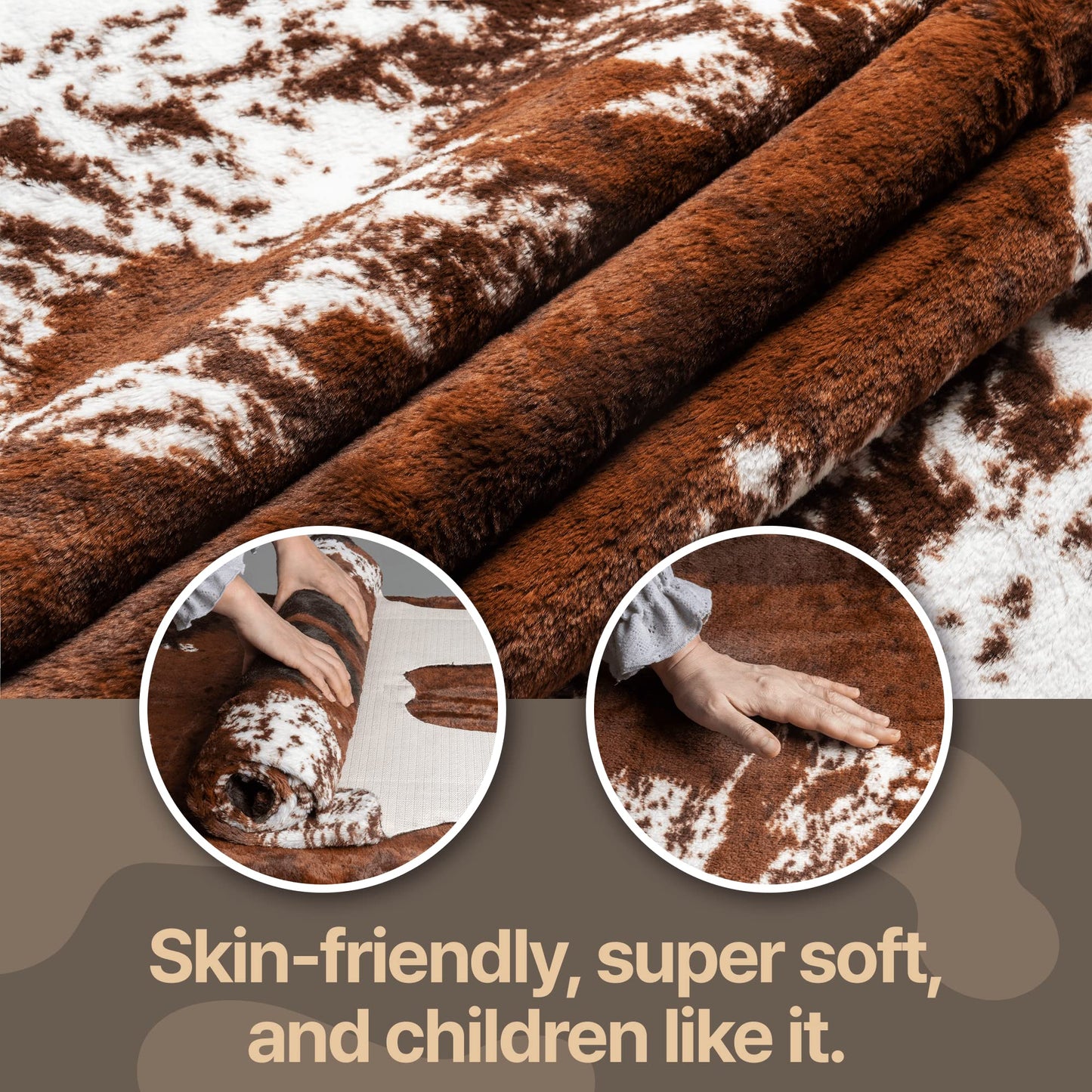 CONBEN Faux Cowhide Rug Large (4.3ft x 5.6ft) - Non-Slip Backing, Cow Print Decor - Fireplace Hearth Rug, Wall Art Farmhouse, Western Floor Rugs for Living Room, Bedroom, Dining Area or Office