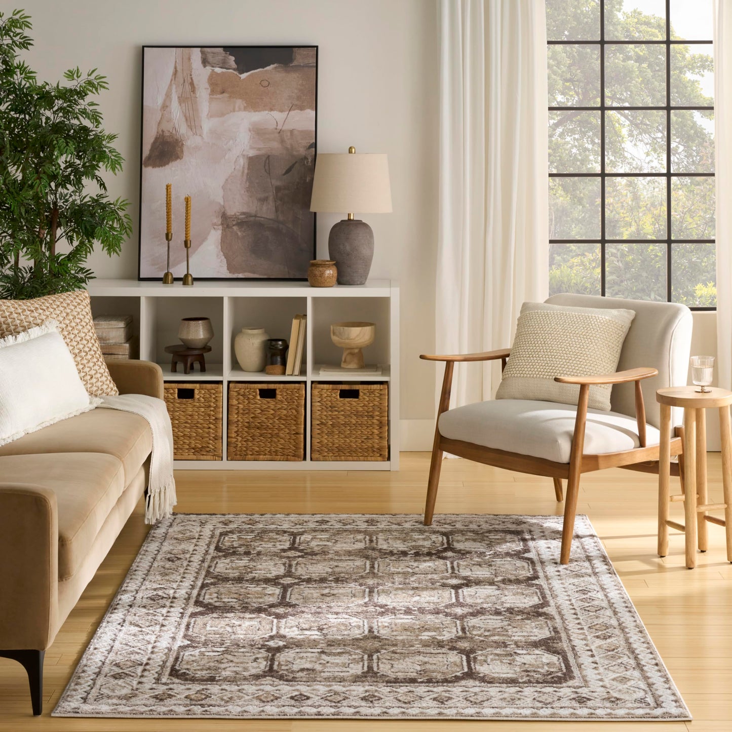Nourison Home Dekor Ivory Brown 5'3" x 7' Area Rug - Easy Clean, Non Shedding, Bed Room, Living Room, Dining Room, Kitchen (5' x 7')