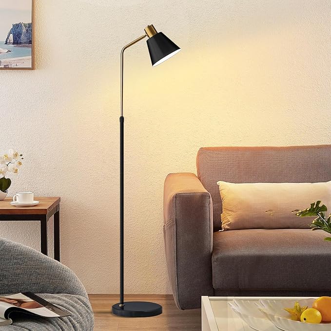 Dimmable Black Vintage Floor Lamps for Living Room Sofa Corner Bedroom Bedside Office,Unique Adjustable Standing Tall Reading Lights with Bright 12W LED Bulb, Modern Industrial Minimalist Home Decor