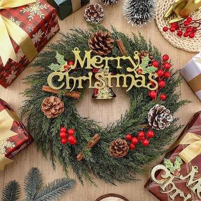 Zeyune 8 Pcs Christmas DIY Green Wreath 14 Inch Artificial Christmas Wreaths Faux Plain Wreaths for Decorating Front Door Window Room Farmhouse Xmas Party Indoor Outdoor (Elegant Style)